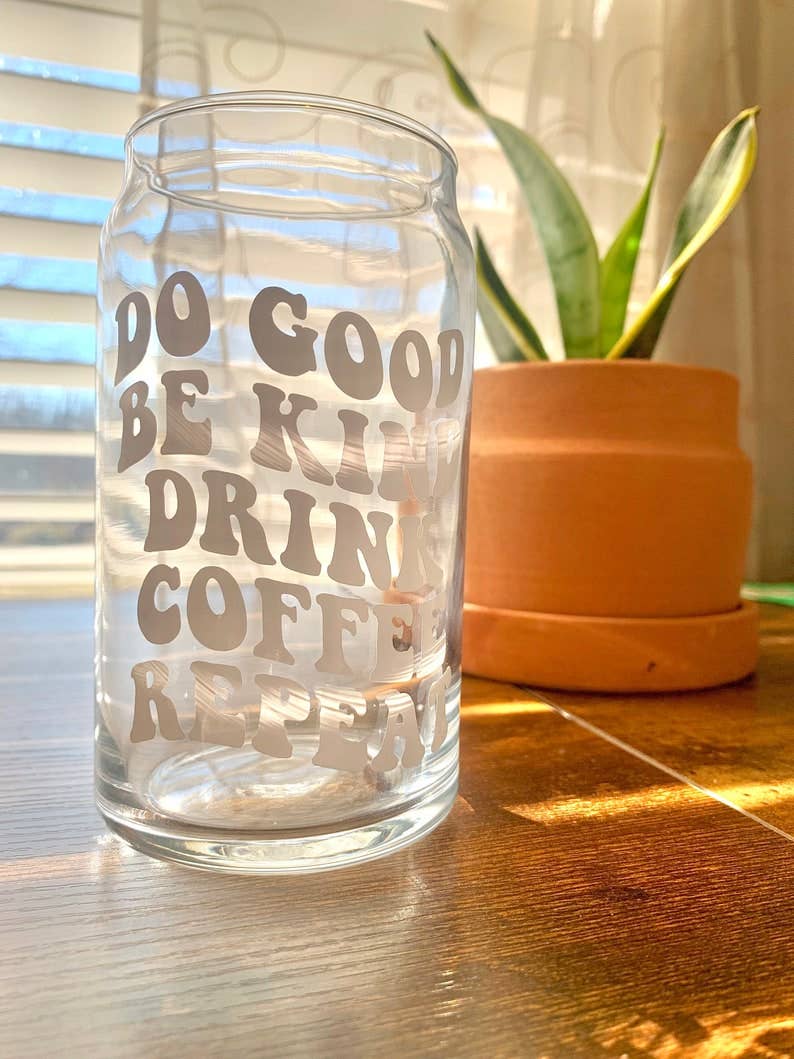 MarieDesignCo - Vente Verre/tasse - Faites le bien, soyez gentil, buvez une tasse en verre à café, une tasse de bière en verre6