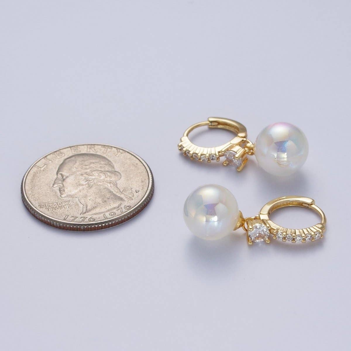 Aim Eternal - Wholesale Huggie Earrings - 24K Gold Filled Micro Pave CZ Crystal Huggie Small Hoop Earrings with Round AB Color Ball AD-4751