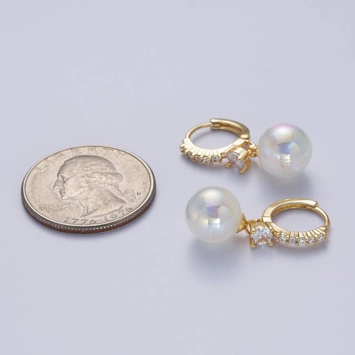 Aim Eternal - Wholesale Huggie Earrings - 24K Gold Filled Micro Pave CZ Crystal Huggie Small Hoop Earrings with Round AB Color Ball AD-4751