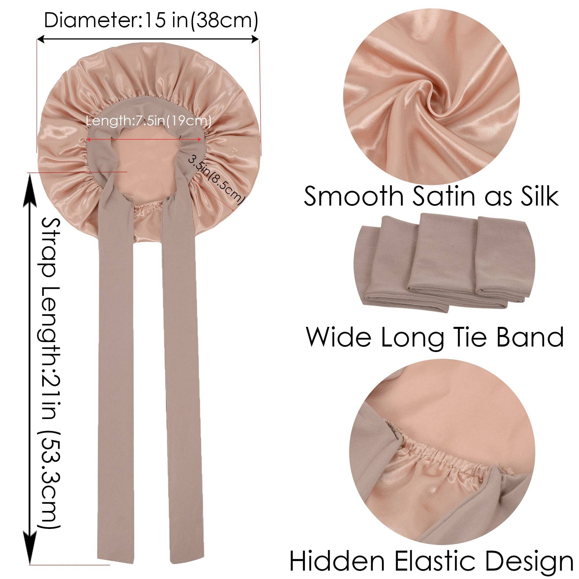 AK Brand - Vente Bonnet de nuit – femme - Bonnet en soie doublé satin avec long ruban à nouer9