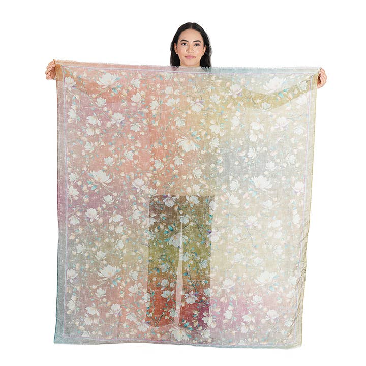 Magnolia Blossom Gradient Square Wrap - Chestnut Brown for wholesale by Vismaya - A Brand by Shivani LLC