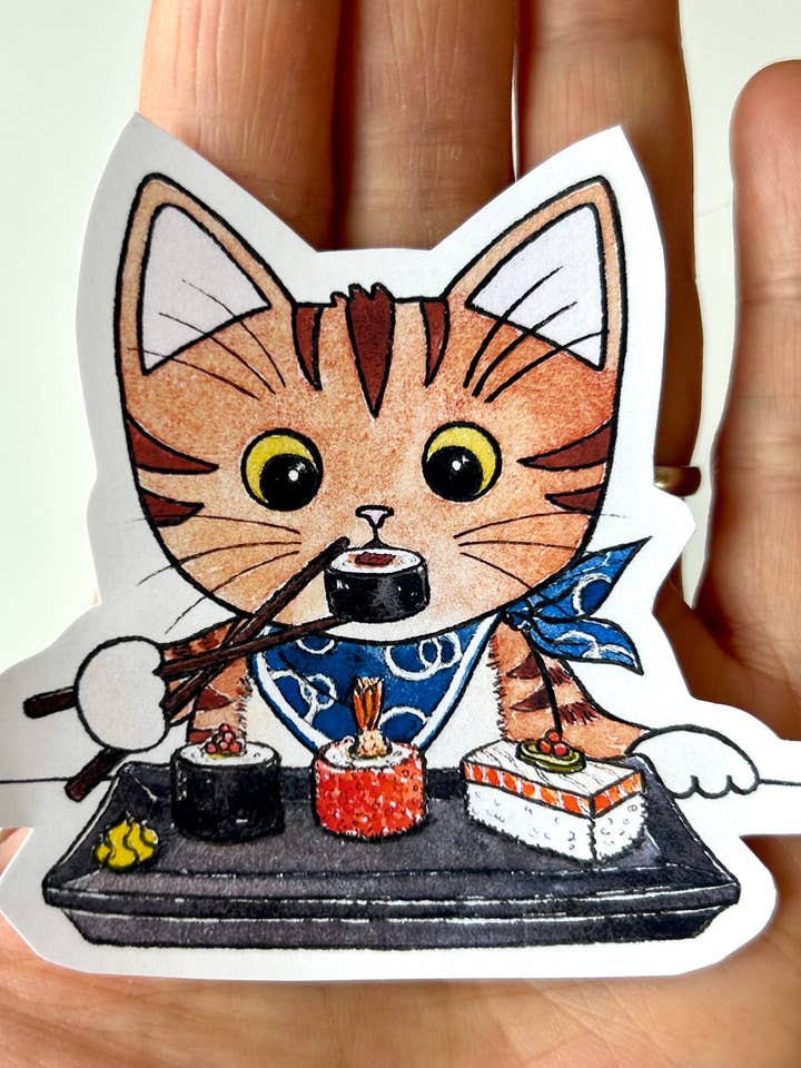 Sushi Ginger Kitty Cat Sticker for wholesale by Cathy Peng Art & Design