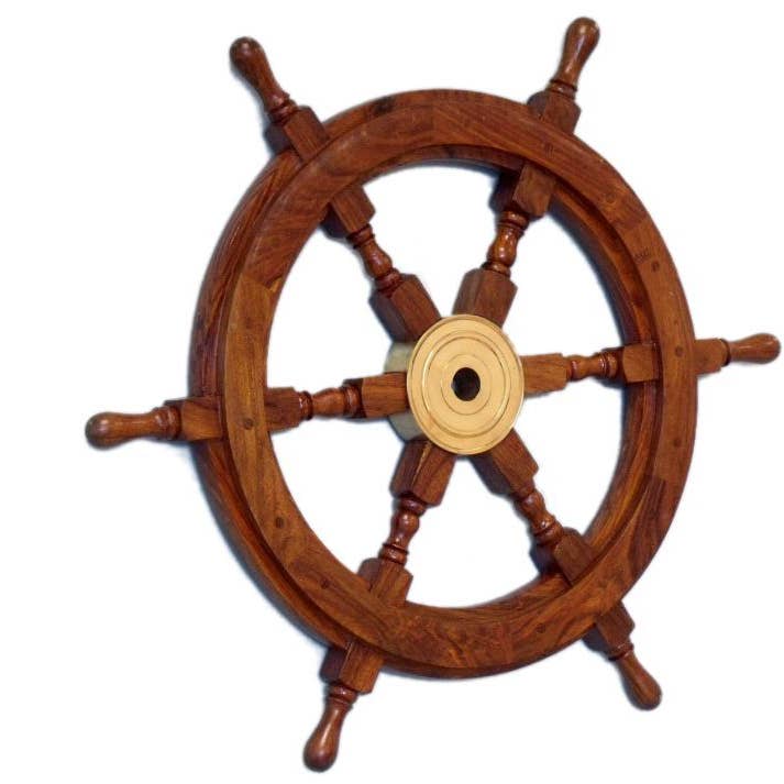 Roue de bateau décorative en bois et laiton de classe Deluxe 18" pour la vente par Hampton Nautical