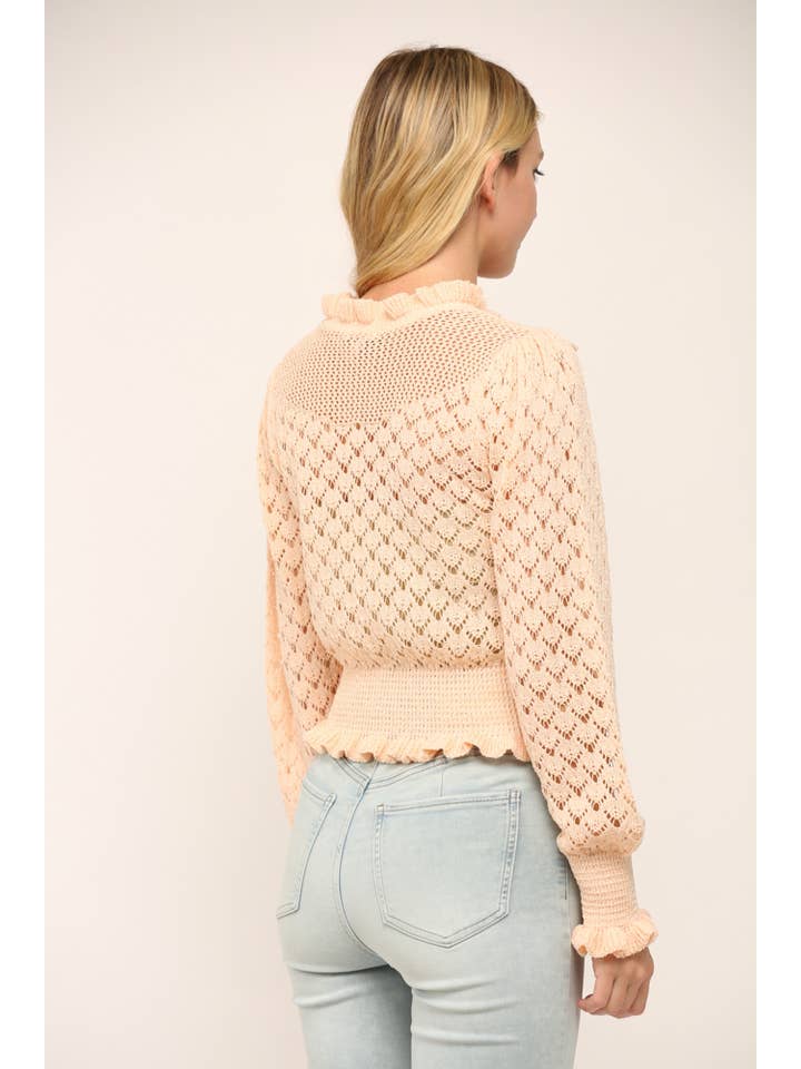 FATE - Vendita all'ingrosso Maglione tricot - Donna - MAGLIONE IN PIQUÉ CON VOLANT E SCOLLO A LUPETTO CON APERTURA SUL FONDO LW2040