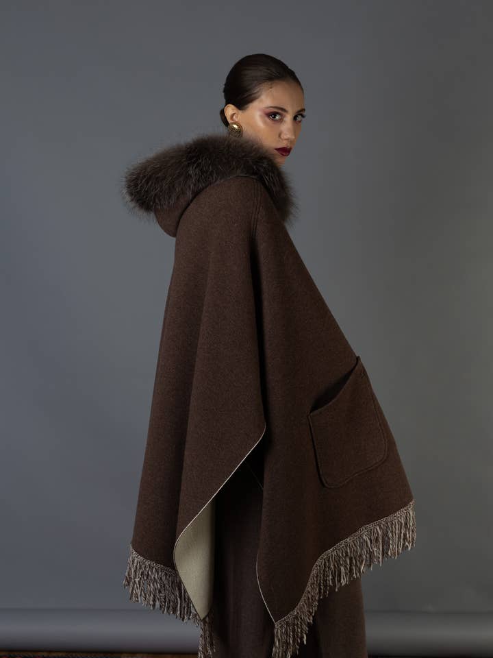 Hooded cape with fox profile for wholesale by Bruno Carlo