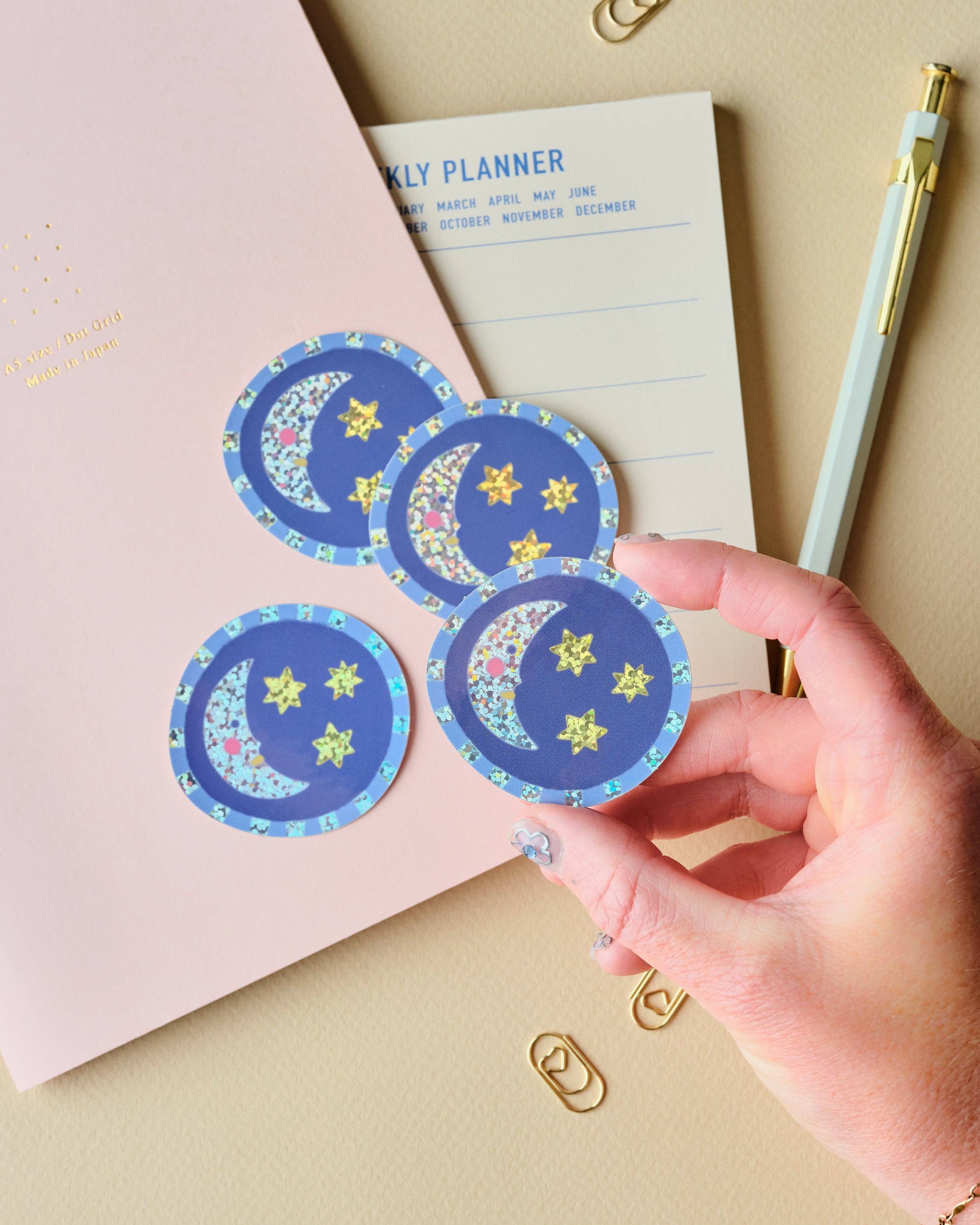 Claire Paul - Wholesale Sticker - Moon and Stars Holographic Sticker
