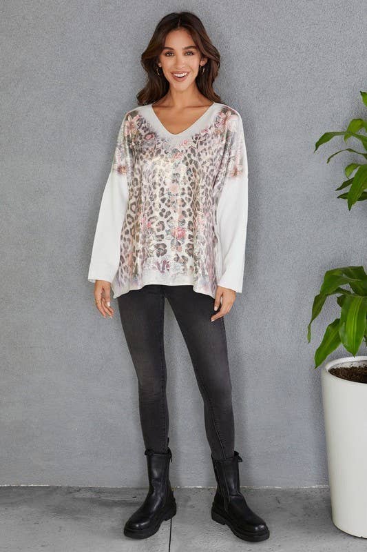 VENTI6 – Großhandel Strickpullover – Damen – LEOPARDEN-/BLUMENMUSTER V-AUSSCHNITT PULLOVER (8235-LEOPARDFLORAL)3