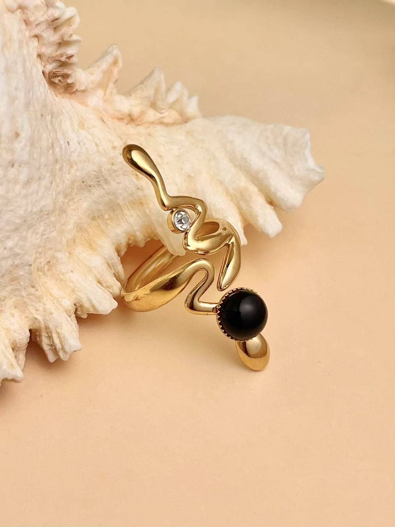 COSMOS - Wholesale Cocktail/Statement Ring - Gold-plated stainless steel snake ring with adjustable stone3