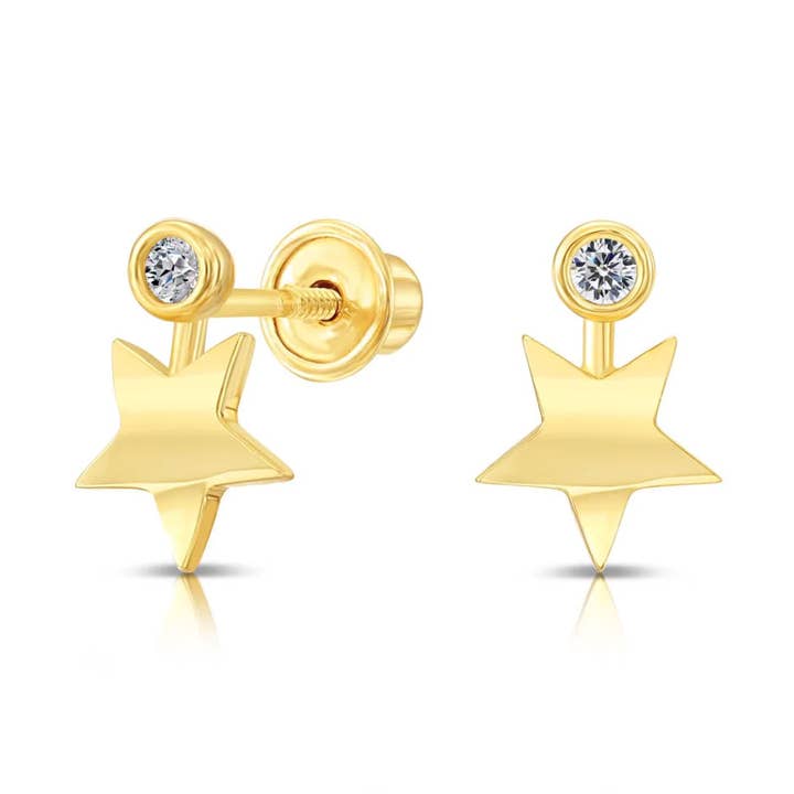 10k geelgouden oorbellen met sterren en solitaire oorknopjes voor wholesale door Paris Jewelry