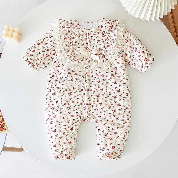 Baby Girl Ditsy Flower Pattern Mesh Patched Design Lolita Romper Outfits for wholesale by MyKids-USA®