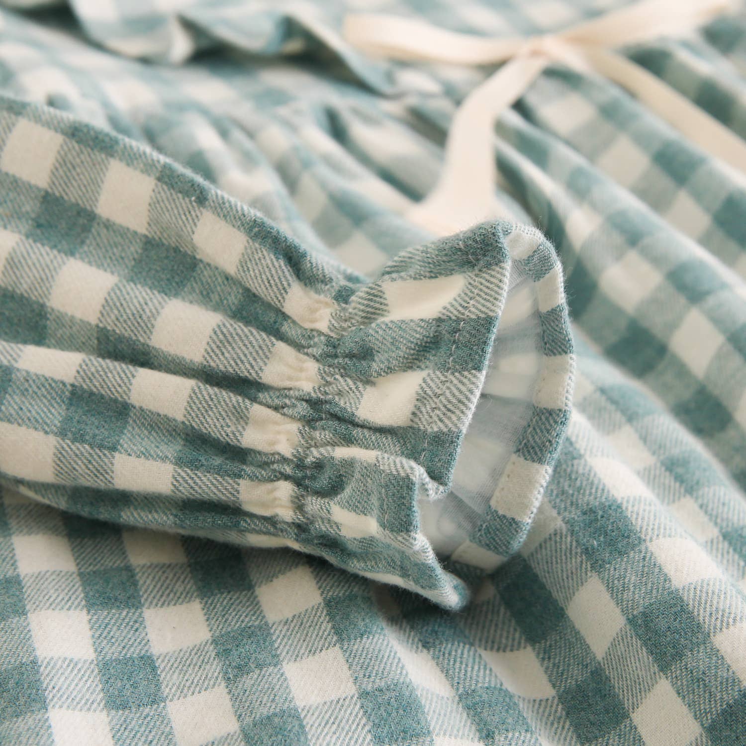 Dadati - Wholesale Dress - Kids - Water green vichy checkered flannel dress with bow5