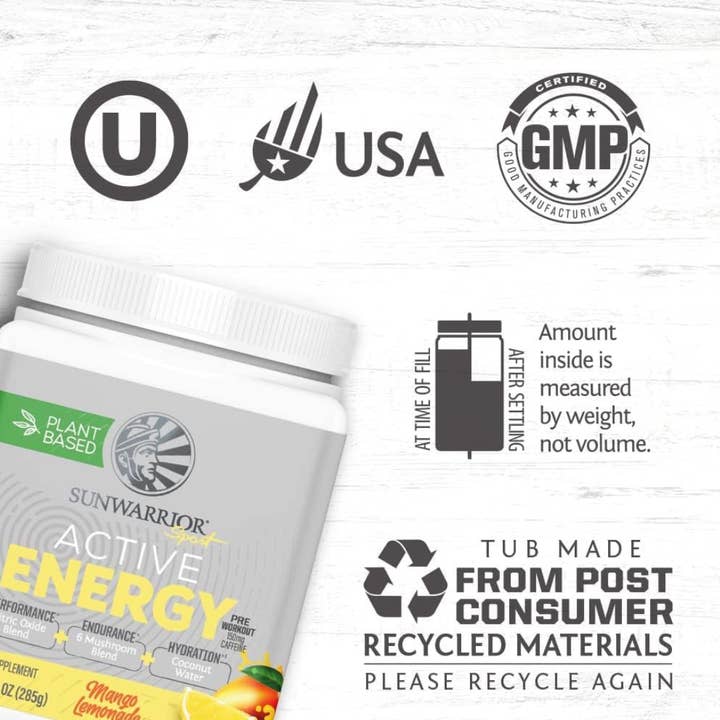 Sunwarrior - Wholesale Powdered Health Drink - Mango Lemonade Active Energy Pre-Workout Powder - Hydrating