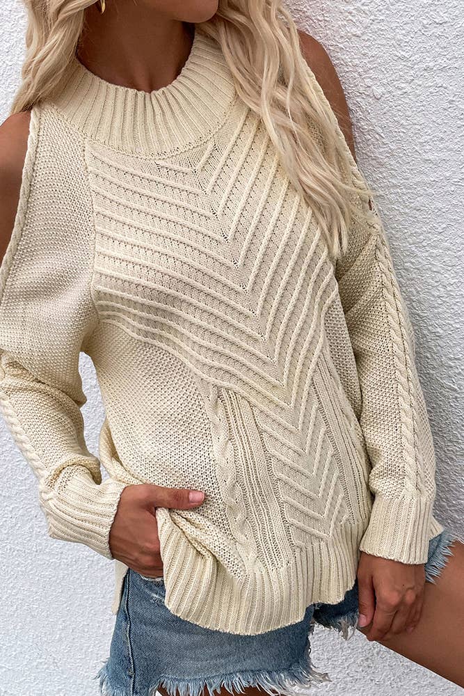 UNISHE - Wholesale Knit Sweater - Women's - TOPW897 Cold Shoulder Knit O-neck Sweater20