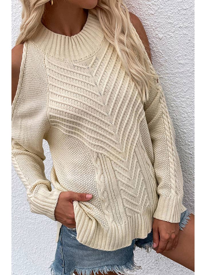 UNISHE - Wholesale Knit Sweater - Women's - TOPW897 Cold Shoulder Knit O-neck Sweater20