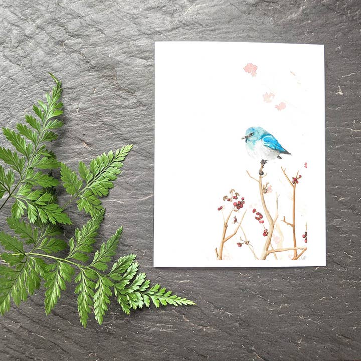 Liz Pope Designs - Wholesale Everyday Greeting Card - Bird, hand painted nature inspired card, Bluebird, spring