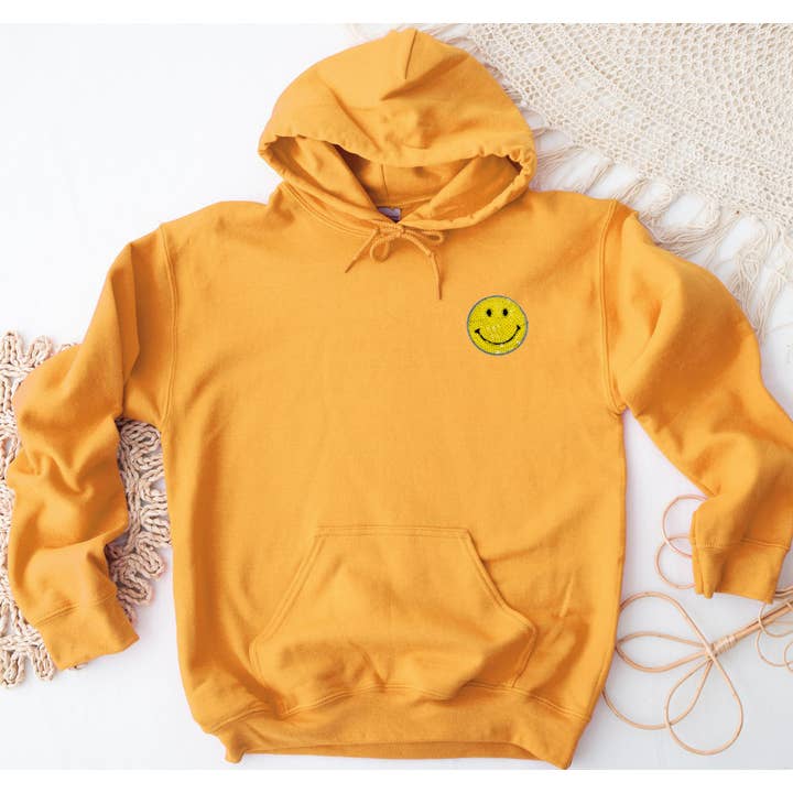 Shamaim - Wholesale Hoodie - Women's - HAPPY FACE SEQUIN Patch Graphic Unisex Fleece Hooded Sweatsh2