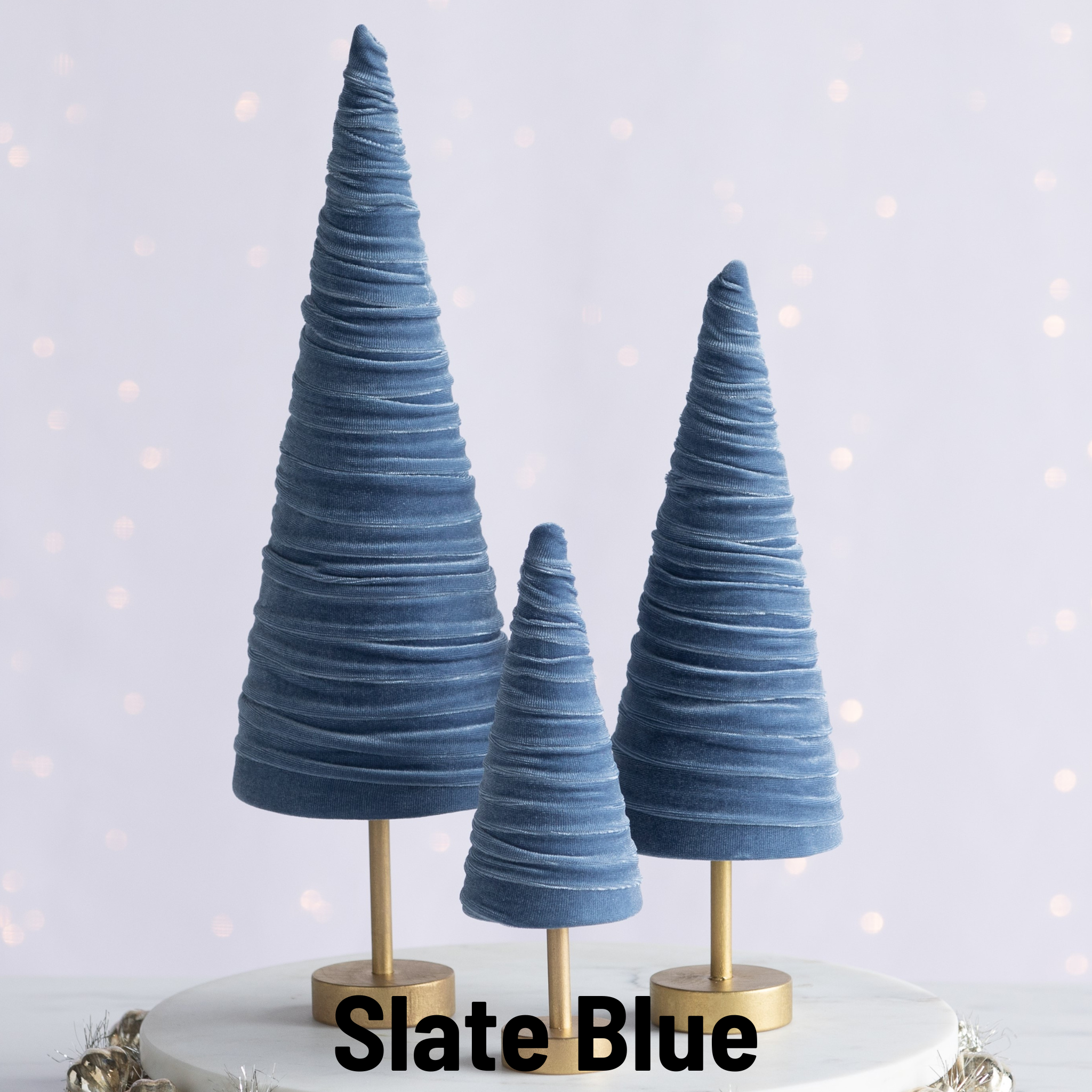 Your Heart's Content - Wholesale Christmas Decoration - Pedestal Trees Velvet Set of 3 Tablescap, Winter Mantel27