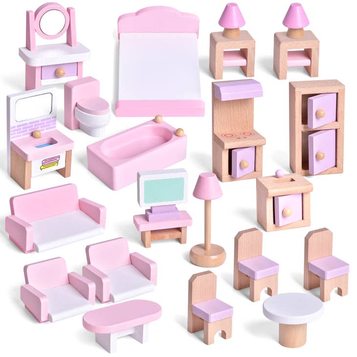  Muebles de casa de muñecas de madera, muebles para casa de  muñecas con 8 piezas ganadoras de muñecas, accesorios para casa de muñecas  para niños y niñas, casa de muñecas en