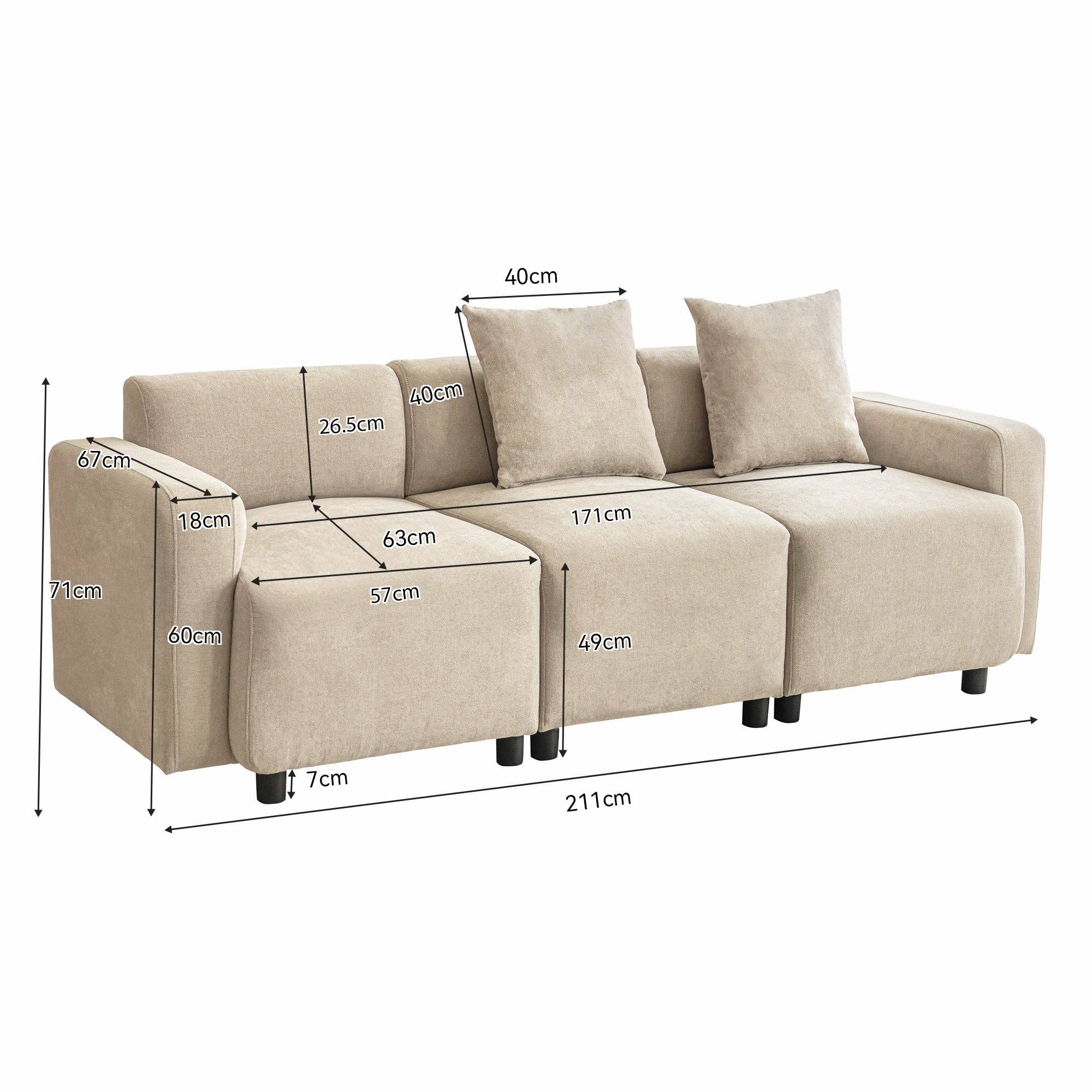Urban Meuble - Wholesale Sofa - Modern sofa upholstered in beige chenille fabric 3-seater with cushions SHIDADS BEIGE 3 SEATS22