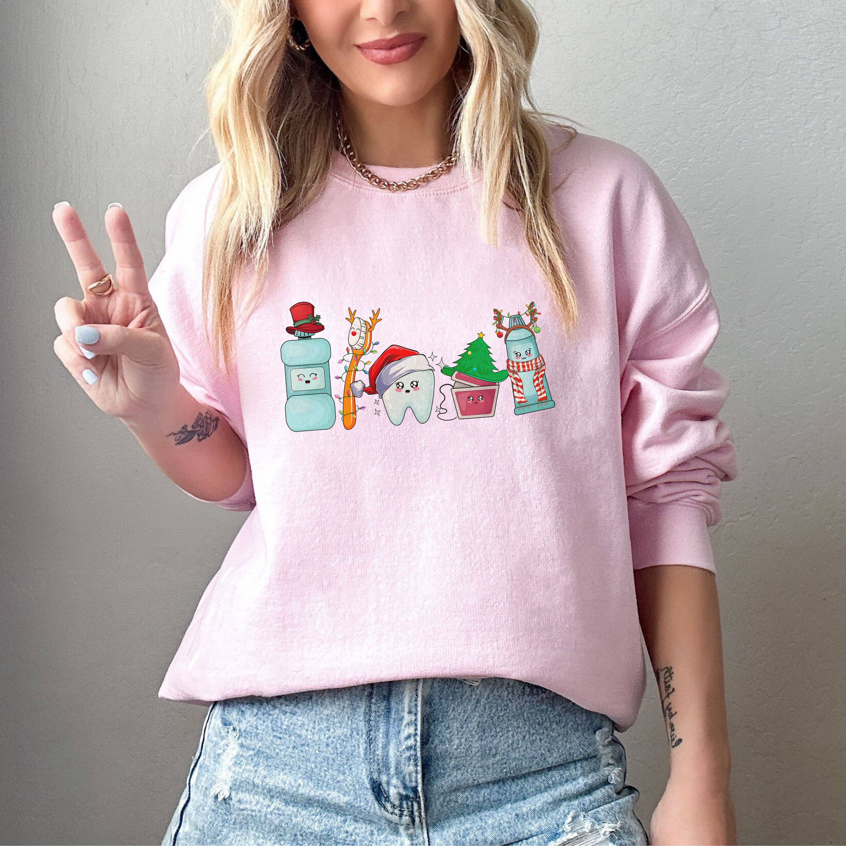 NVC Ecommerce LLC - Wholesale Graphic Sweatshirt - Women's - Tooth Christmas Sweatshirt, Dentist Xmas, Dental Hygienist2