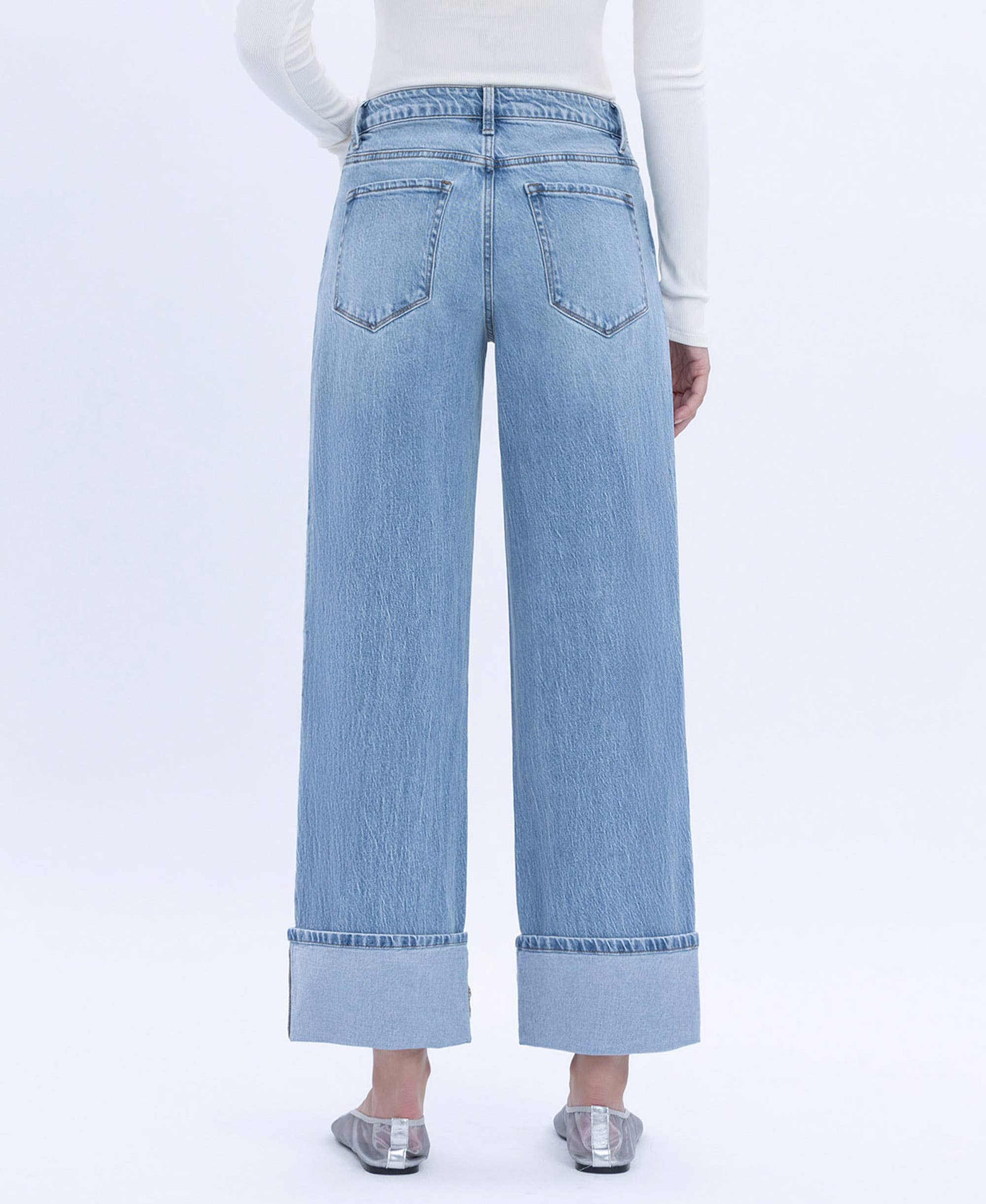 ENRAPTURE SUPER HIGH RISE CUFFED BAGGY STRAIGHT JEANS T6513 for wholesale on Faire1