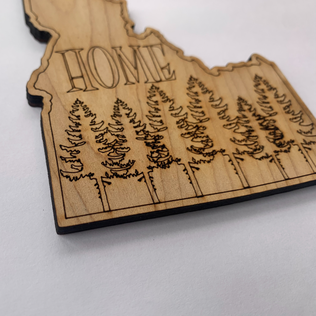 The HNB House – Íman por atacado – Ímã “Home” de madeira clara crua do estado de Idaho3