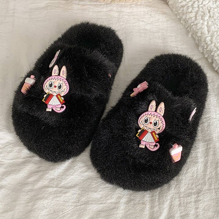 Little Trendy - Wholesale Slippers - Kids - Cute monster plush home slippers girls furry slippers3