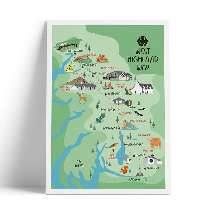 West Highland Way Map - Illustrated Trail Print - Souvenir for wholesale by Printagonist