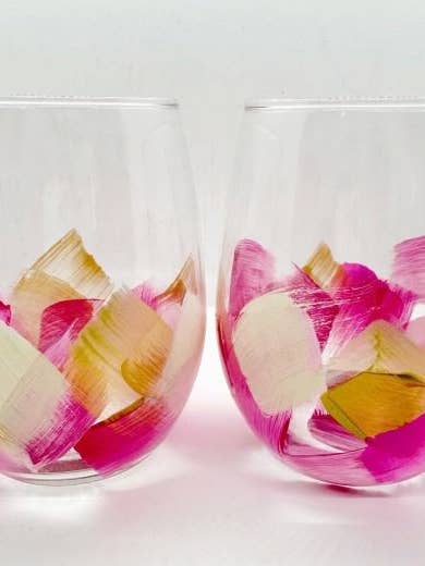 Pink | Courage | Hand-Painted | Wine Glasses | Mothers Day for wholesale by Heather Eck Artist LLC