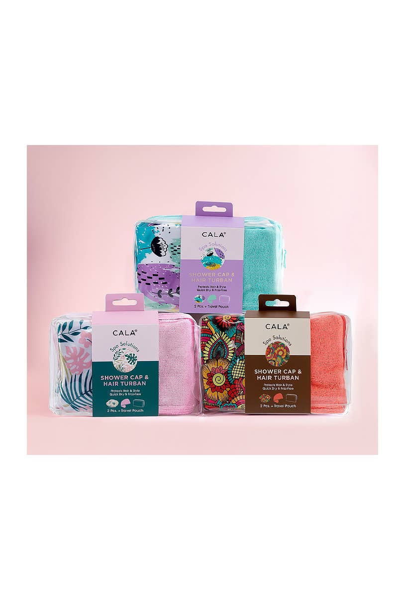 PINEAPPLE Beauty – Engroshandel Håndklæde/vikle til hår – CALA 69255 Palms badehætte og hårturban sæt med rejsetaske - 6 stk.1
