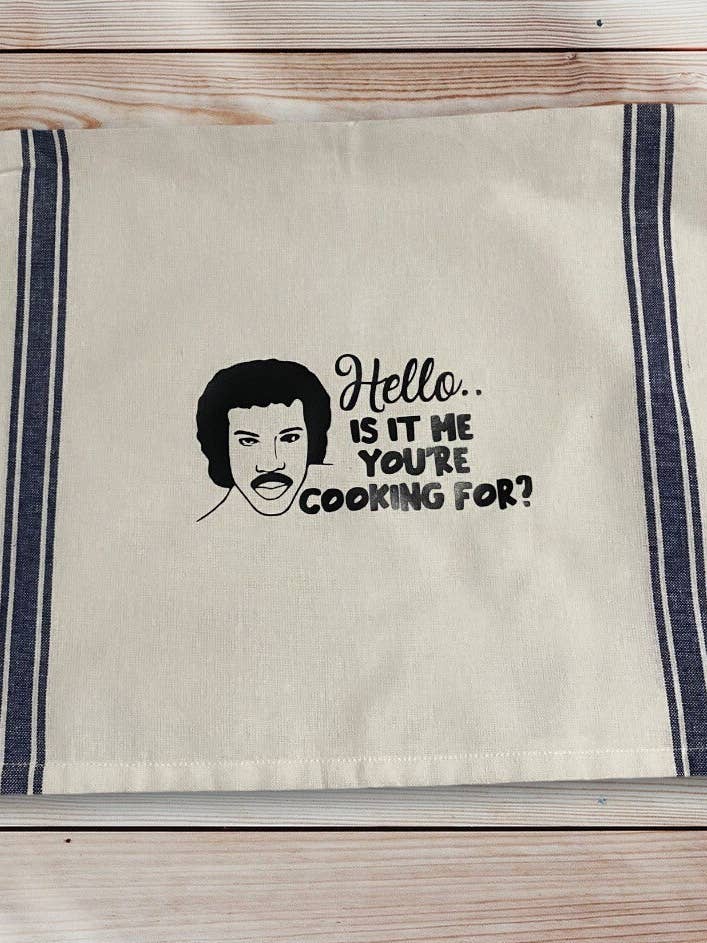 Hello Is It Me, Lionel Richie Dish Towel, 90s Funny Kitchen Towel, Funny Kitchen Towel, 80s Nostalgia, Baker’s Gift for wholesale by Linkster Love