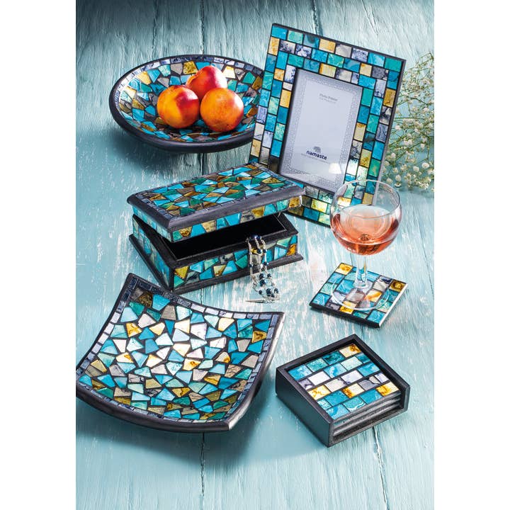 Namaste - Wholesale Decorative Plate/Dish/Bowl - Turquoise And Gold Mosaic Round Bowl1