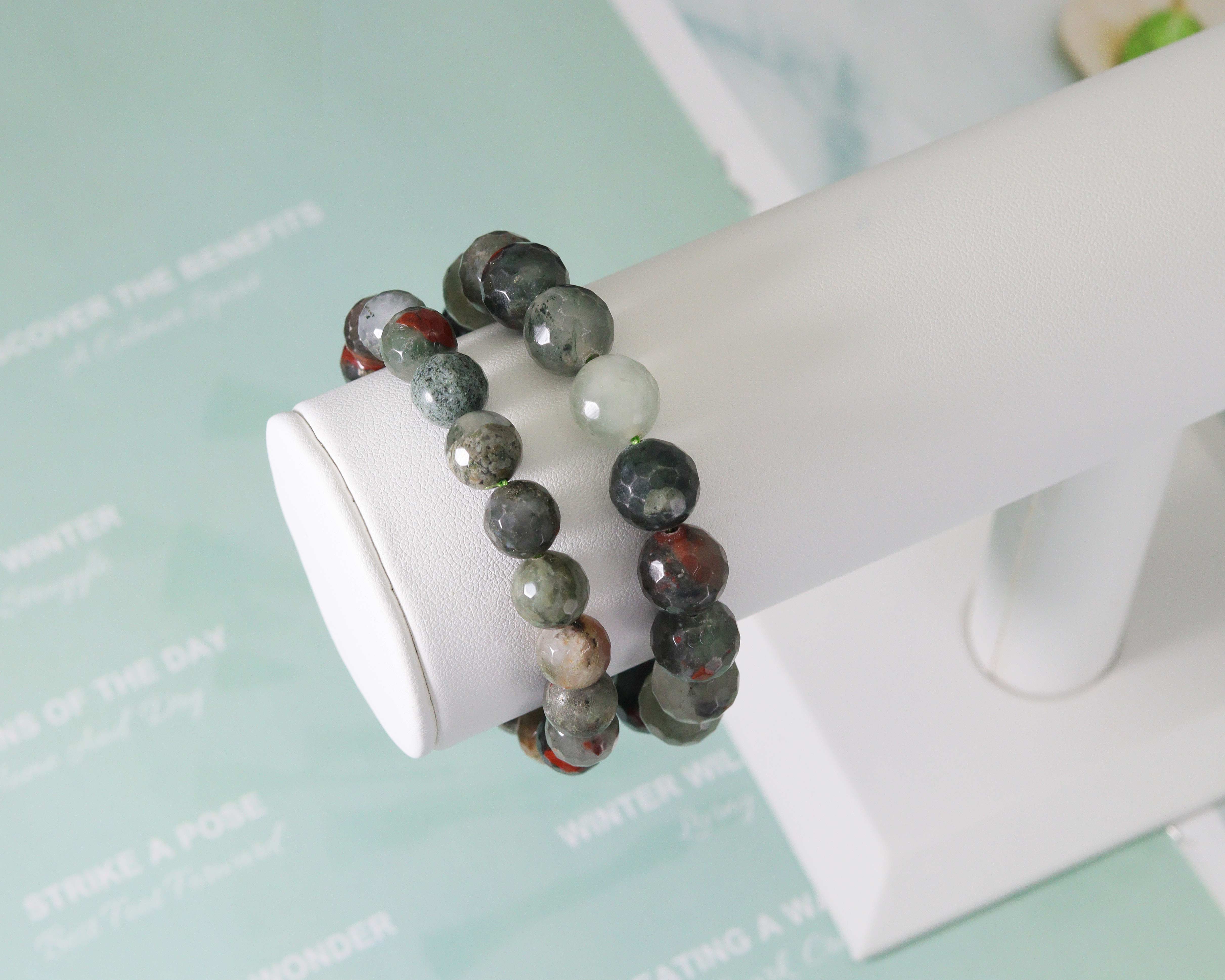 BestBeads&Beyond - Vente Bracelet de perles - Bracelet extensible à facettes rondes en pierre de sang, Sku #EF1121