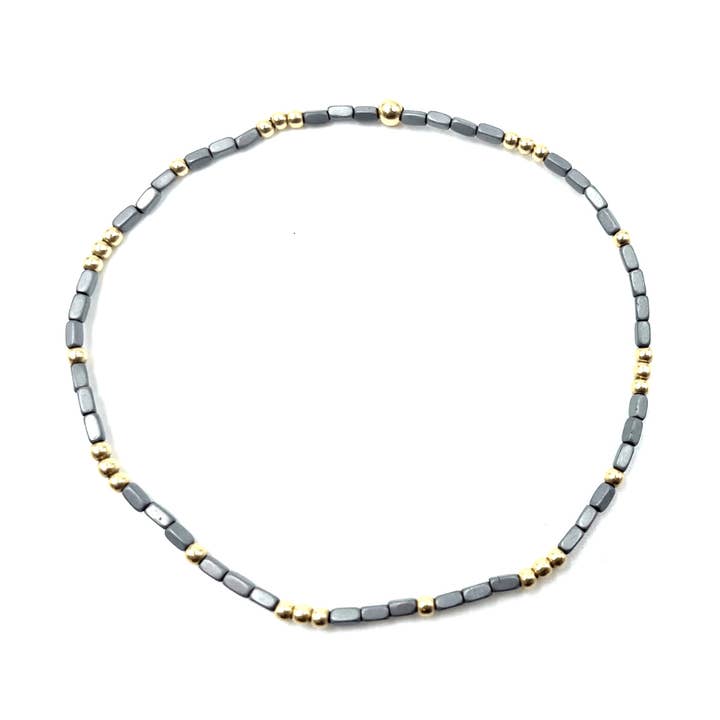 erin gray - Wholesale Beaded Bracelet - 2mm Harbor Dark Gray + Gold Filled Waterproof Bracelet