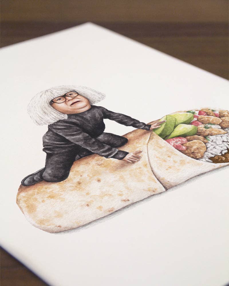 Celebs on Sandwiches - Wholesale Art Print - Danny DeVito on a Burrito - Watercolor Print2