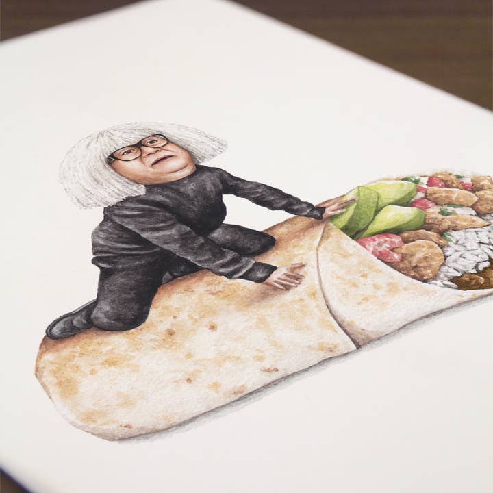 Celebs on Sandwiches - Wholesale Art Print - Danny DeVito on a Burrito - Watercolor Print2