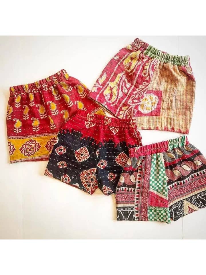 Bhawana Handicrafts - Wholesale Shorts - Women's - 5 Pcs Lot Handmade Cotton Kantha Beach Shorts Unisex Shorts