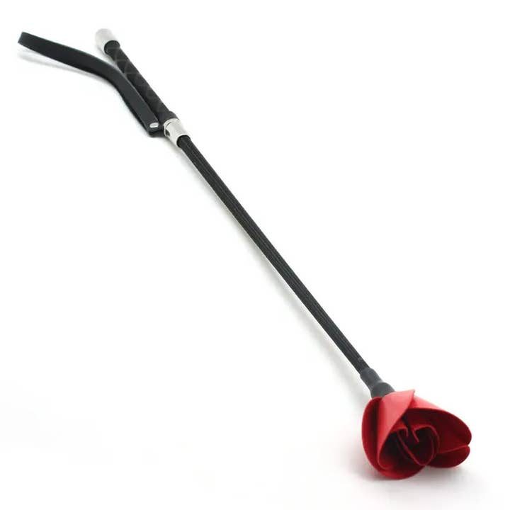 Black and Red Leather Flower Riding Crop for wholesale by Liebe Seele
