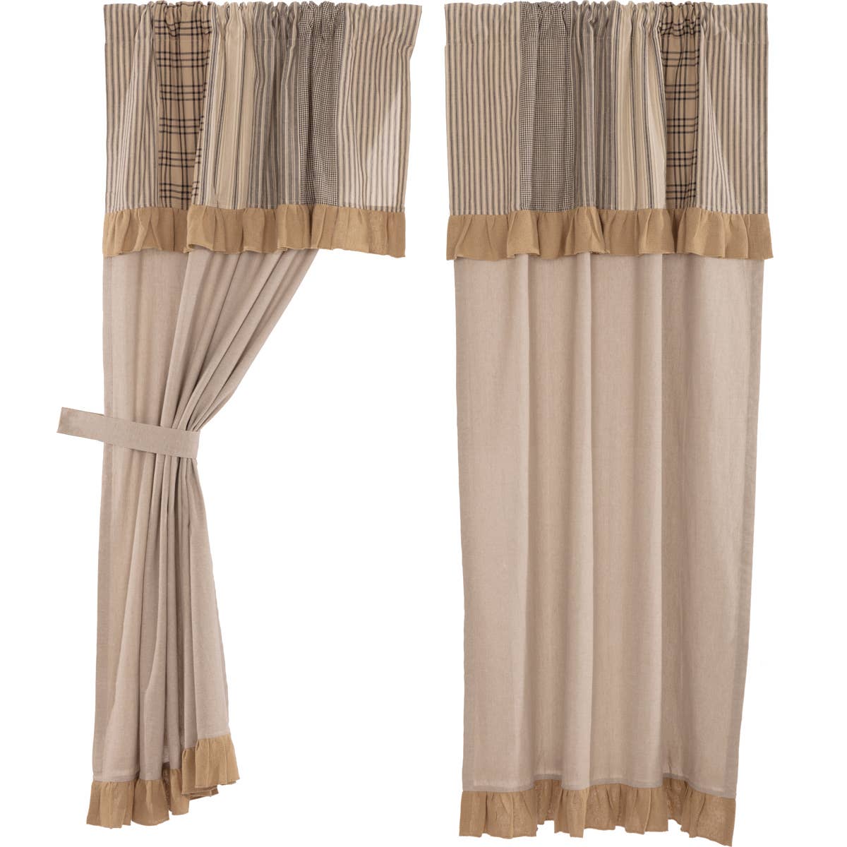 VHC Brands - Vente Rideaux - Panneau court uni en chambray charbon de Sawyer Mill avec1