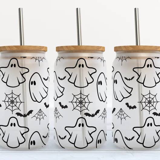 Cute Ghost Bats Ghost and Spiderwebs Halloween 16oz Libbey Glass Tumbler for wholesale by Kate Haven Glass Tumblers for Every Occasion