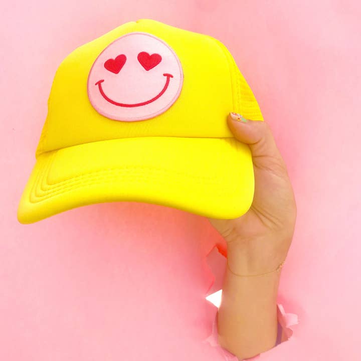 Casquette Confettees Happy Heart Trucker, jaune pour la vente par Confettees
