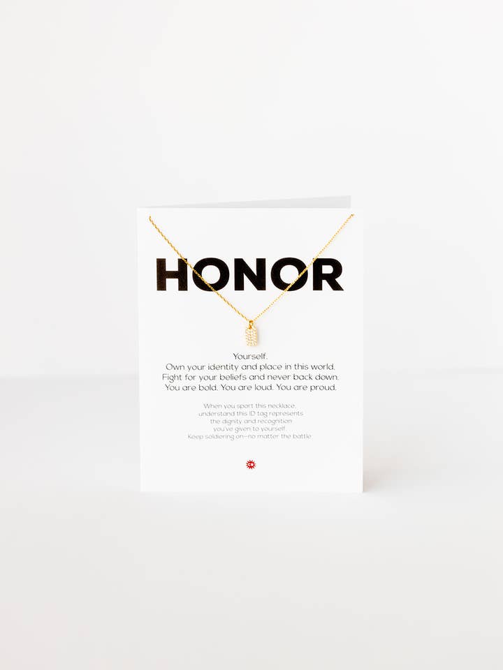 HONOR | Gold necklace with CZ dog tag for wholesale by CHEEKYBOOM