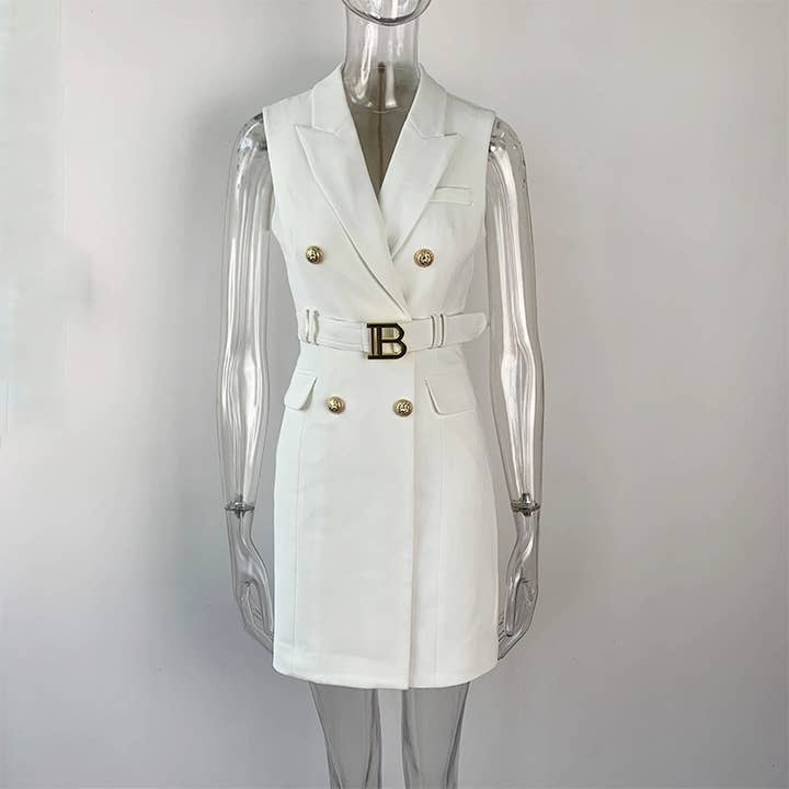 Productseeker - Wholesale Dress - Women's - DR008Y Fushcia Sleeveless Tie-Waist Suit Dress 6