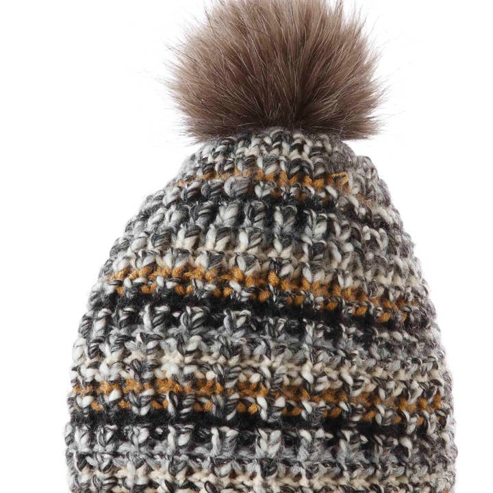 Screamer - Wholesale Beanie - Women's - Lexis Hurdle-Stitched Acrylic Yarn Beanie with Faux Fur Pom