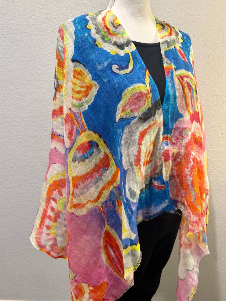 760/L/Leinen Poncho in abstrakten Mustern für den Großhandel von In Style Scarves