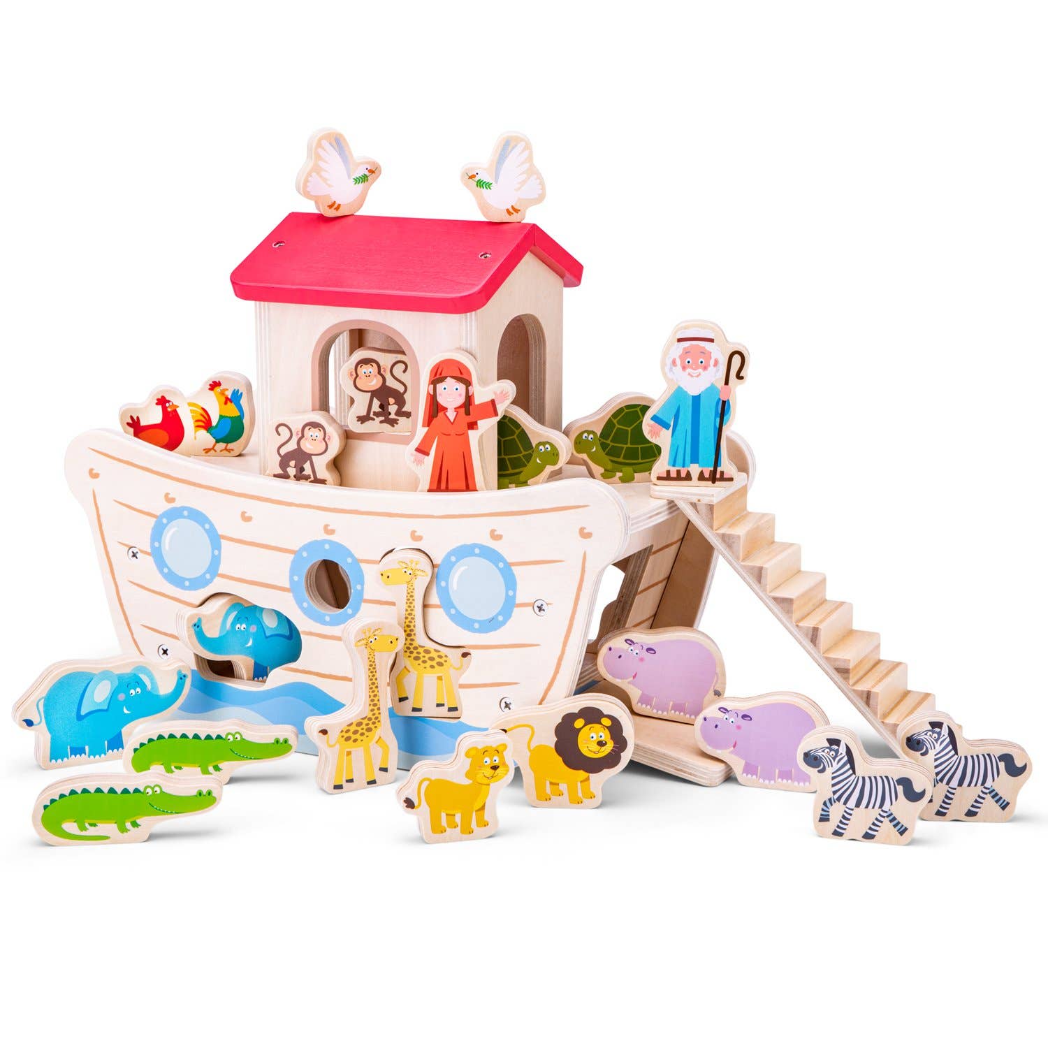 New Classic Toys EU - Venta al por mayor Conjunto de juguetes - Niños - Arca de Noé de Madera con Animales y Figuras0