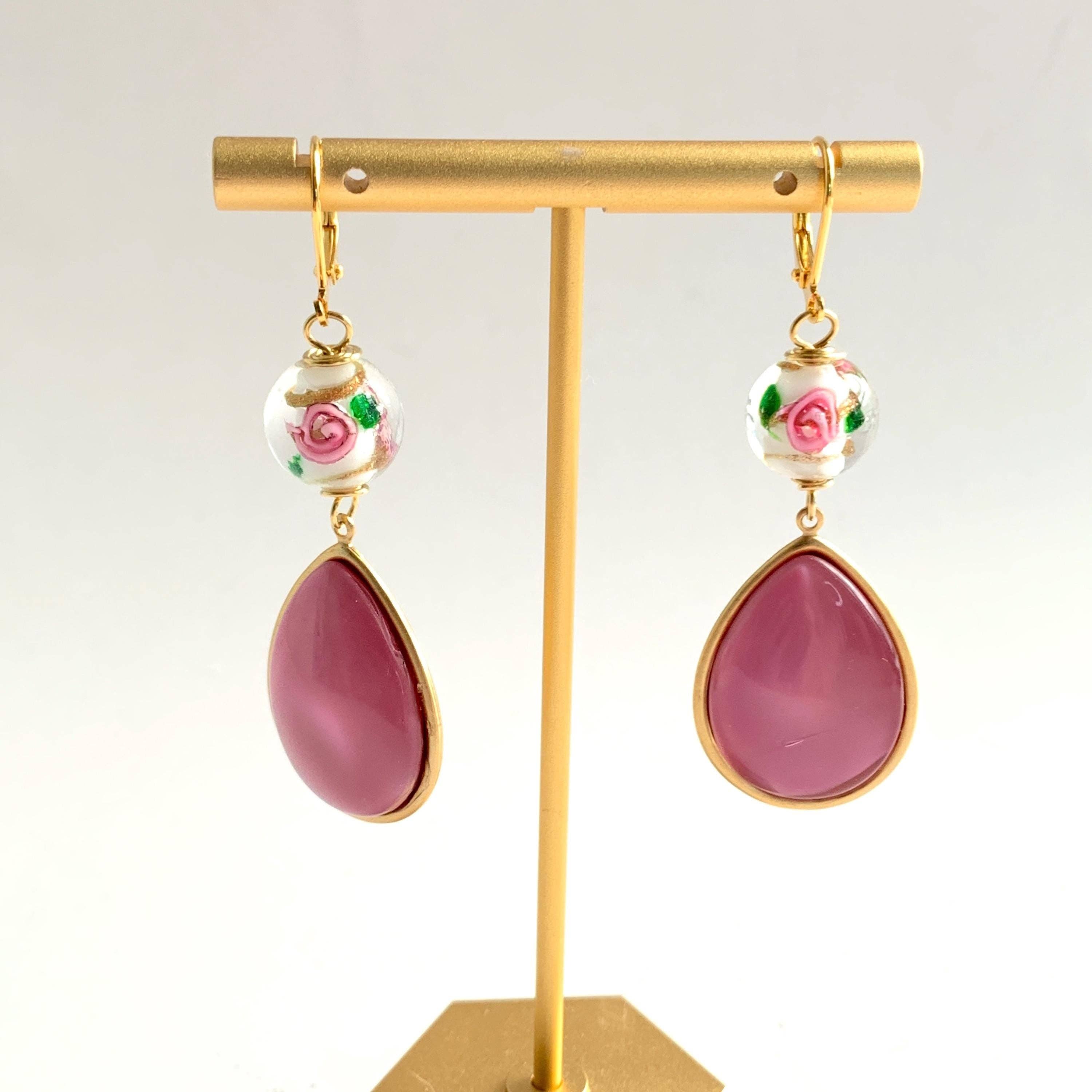 Lenora Dame - Wholesale Dangle Earrings - Pink Rose Earrings2