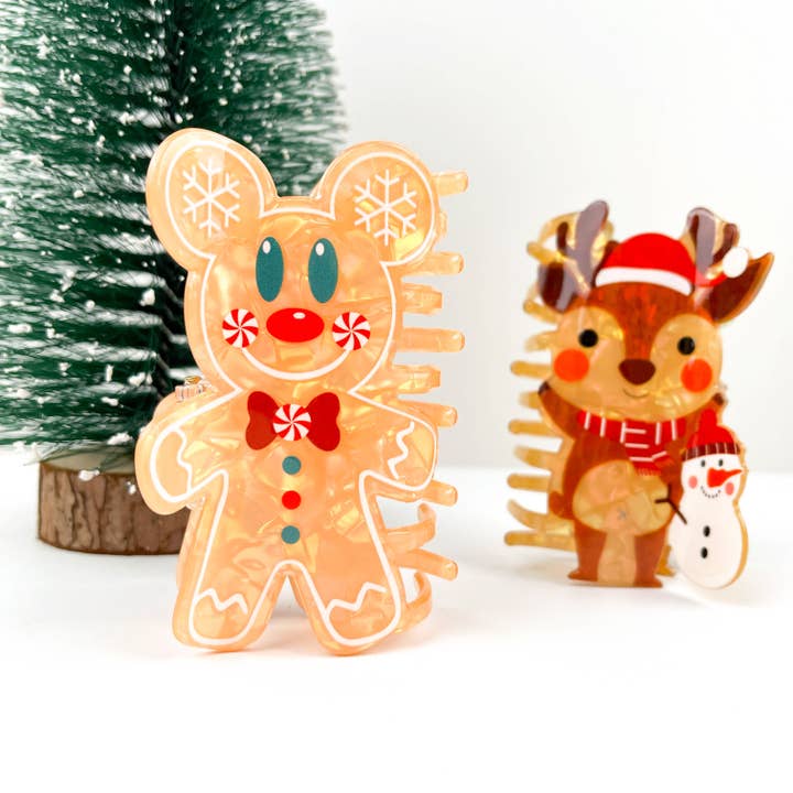 Fermaglio per capelli a forma di alce natalizio, fermaglio per capelli Gingerbread Man per la vendita all'ingrosso da parte di TheDivaSoap