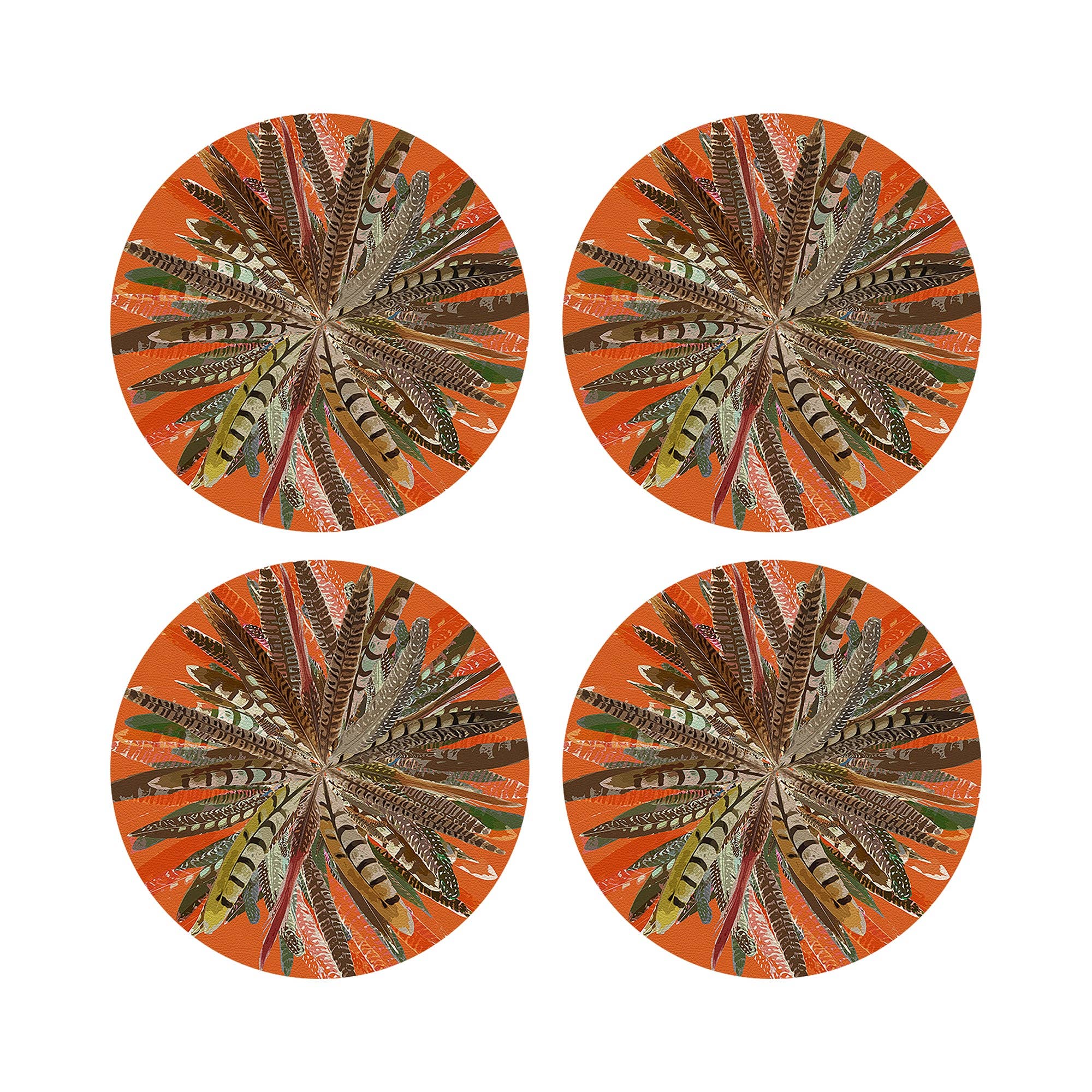 Nicolette Mayer Collection - Vente Sets de table - Set de table rond en simili cuir orange à plumes de faisan3