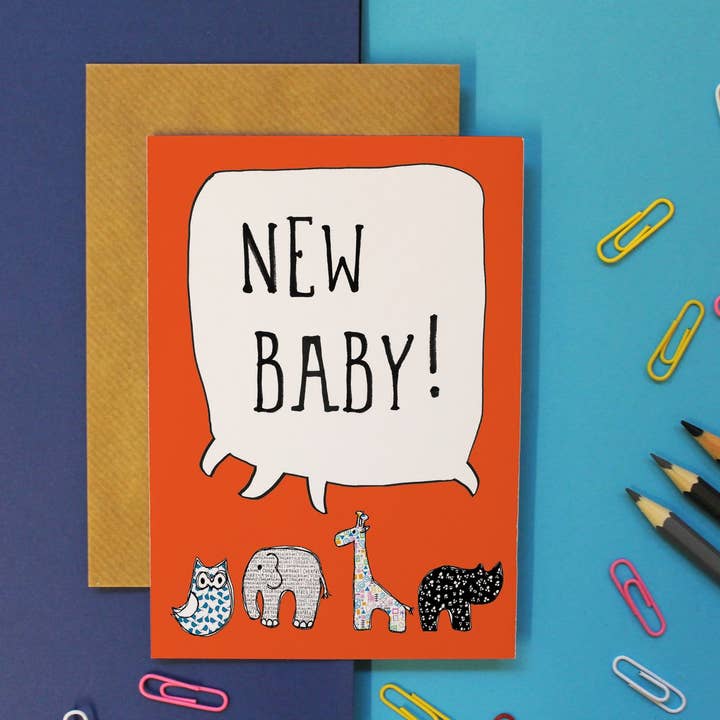 New Baby Card - Cute Animal Baby Card for wholesale by martha and hepsie ltd